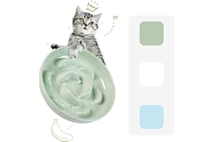 PTOBER Melamine Cat Slow Feeder Bowl - Pastel Series Cat Plate for Dry and Wet Food - Cute Maze Feeder Dish for Healthy Eating - Dishwasher Safe - 6.3''W x 1.2''H - 7 OZ - Mint Green