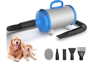 Blanlody Dog Dryer Pet Hair Blower High Velocity for Grooming, Blow 3800W/5.2HP for Large Dogs Sechoir Pour Chien with Stepless Adjustable Speed, 4 Different Nozzles and Dog Brush,Silver
