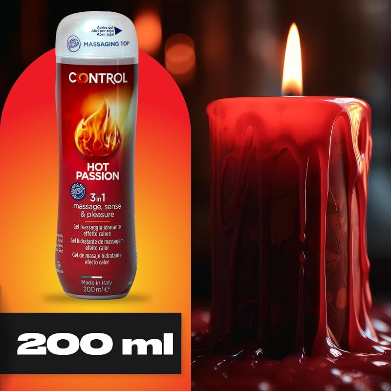 Hot Passion Gel Massaggio e Lubrificante Intimo 3 in 1 a Base d'Acqua, Effetto Riscaldante, Made in Italy, 200 ml