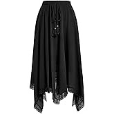 Verdusa Women's Y2k Goth Skirts Western Boho Lace Trim Asymmetrical Country Flowy Long Skirt