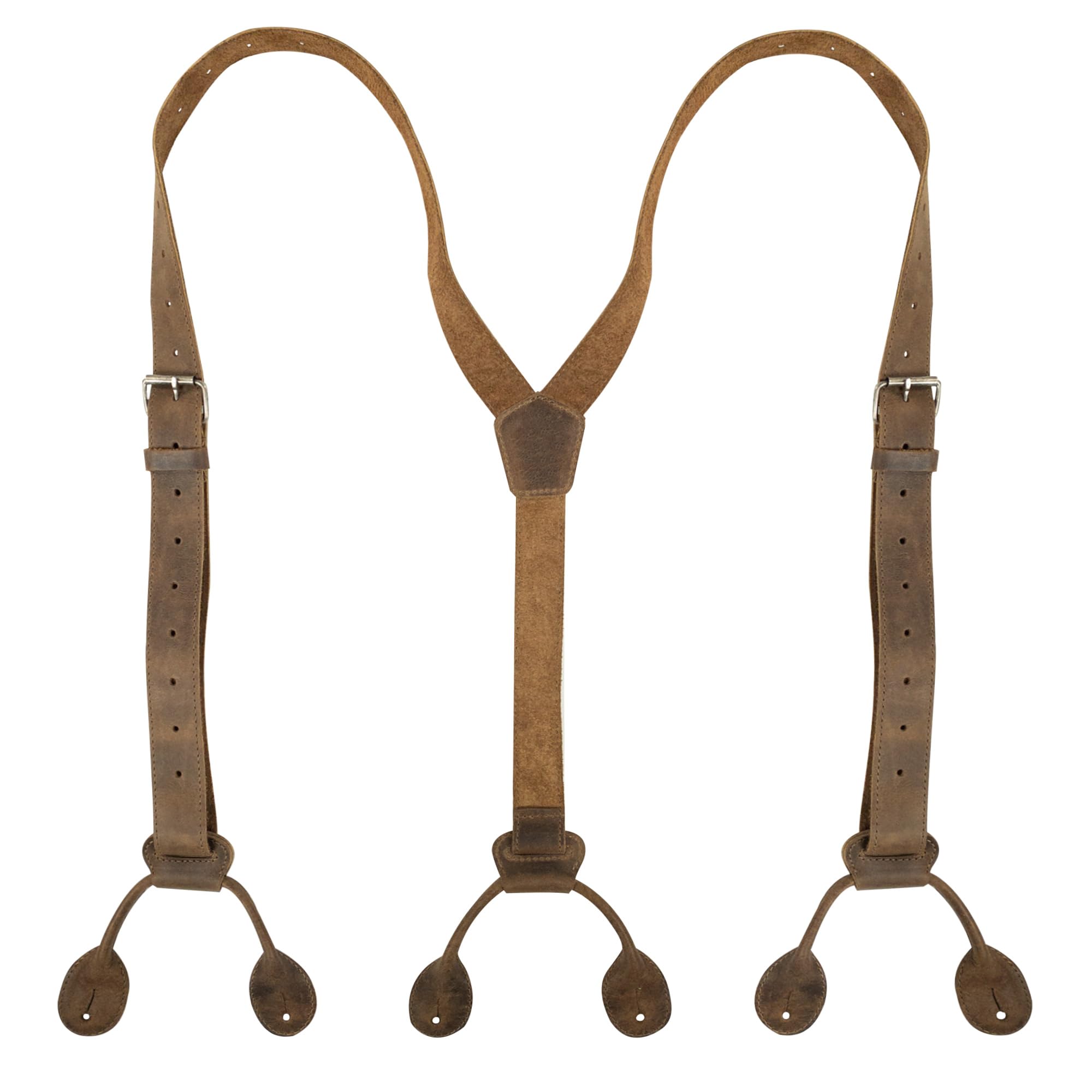 Photo 1 of Hide & Groom, Y Back Button End Suspenders for Groomsmen, Best Men, Bachelors, Ideal for Wedding Ceremonies, Dinner Parties, Full Grain Leather, Handmade, Bourbon Brown