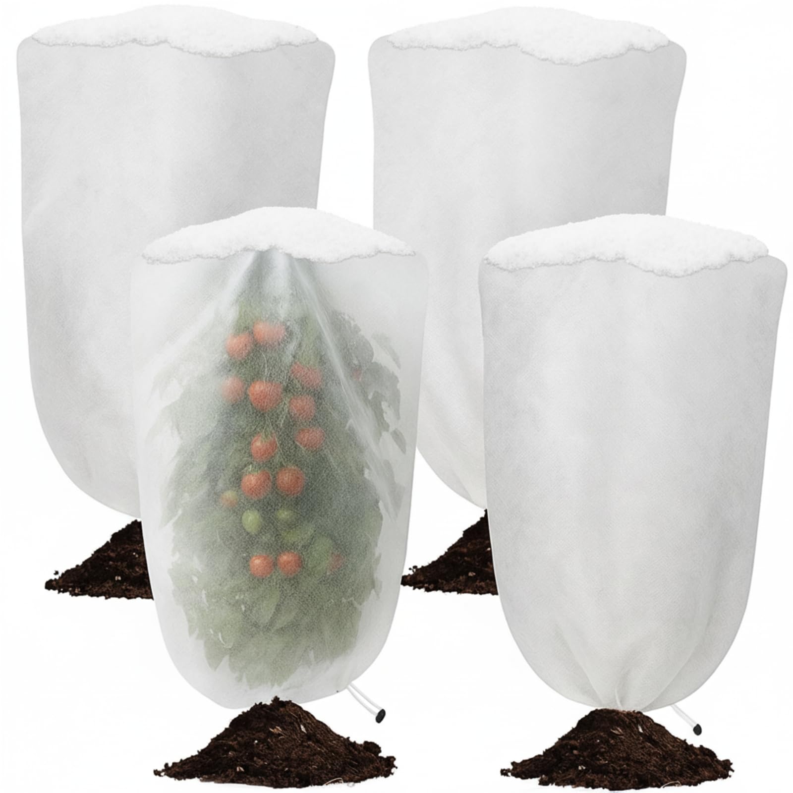 Photo 1 of 4 Pack 5 x 3.3 ft / 60“ x 40” Winter Plant Covers Freeze Protection, Reusable Frost Cloths for Outdoor Plants with Drawstring, White Non-woven Bush Protector ? Rose Shrubs Hydrangea Covers for Winter