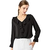 Allegra K Women's Ruffle Blouse for Business Work Elegant V Neck Long Sleeve Casual Dressy Top