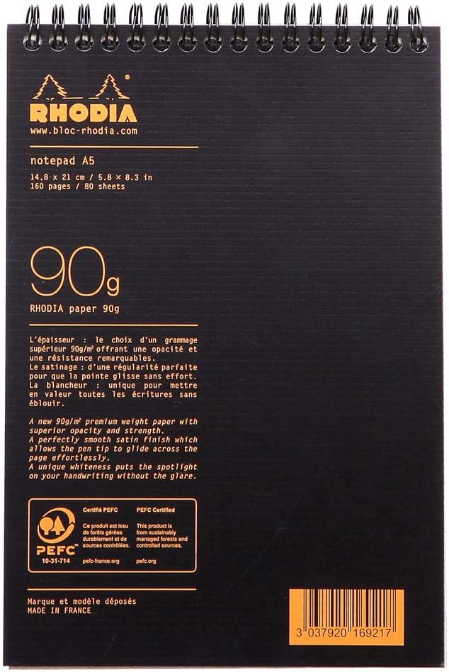 RHODIA 16921C - Spiral Notebook (Full Bound) Notepad Black A5, Black - Lined - Image 4