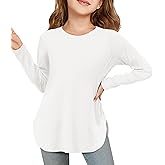 Haloumoning Girls Long Sleeve Shirts Kids Curve Hem Side Slit Soft Tunic Tops T-Shirts 5-14 Years