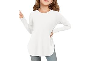 Haloumoning Girls Long Sleeve Shirts Kids Curve Hem Side Slit Soft Tunic Tops T-Shirts 5-14 Years