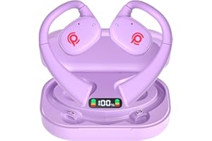 CYBERDOT Open Ear Bluetooth Headphones Stereo Sound Clear Call Air-Conduction Wireless Charging Case LED Digital Display Ear Hook Wireless Earbuds with Microphone Waterproof Earphones for Sport Workout Running