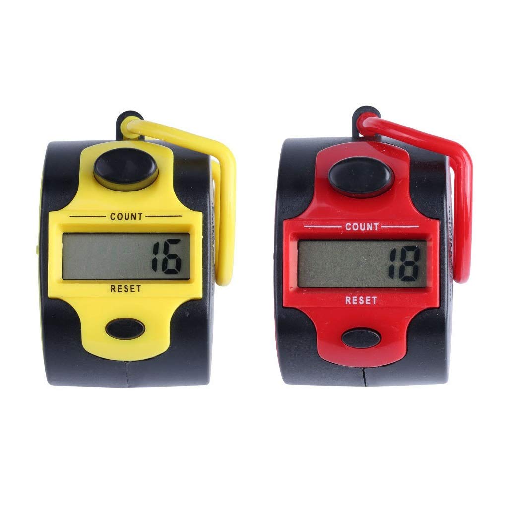Beikalone Electronic Tally Counters(2 Packs), Manual Digital Counter with Finger Ring, Hand held Golf Clicker, Buddha Numbers Clicker (Red + Yellow)