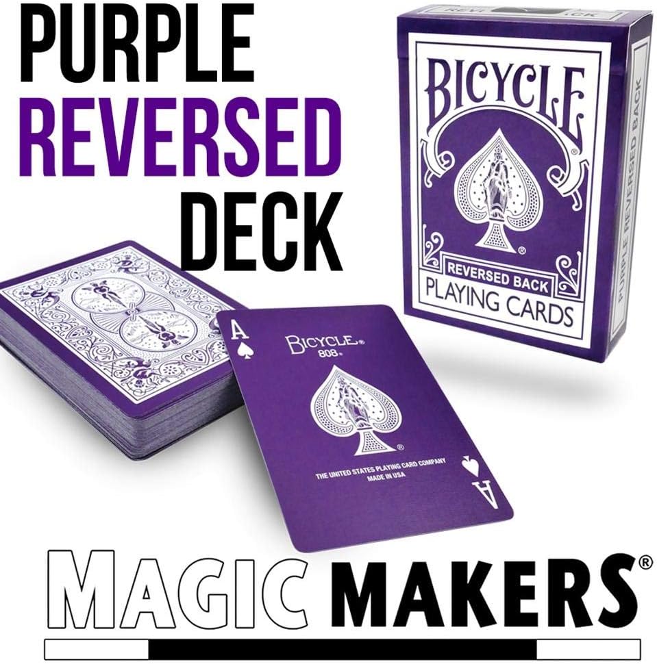 Magic Makers Bicycle Reverse Back Purple Deck - Includes Extra Gaff Cards for Performing Card Tricks