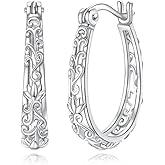 DAOSHANG 925 Sterling Silver Lotus Flower Hoop Earrings for Women Openwork Mesh Oval Women's Filigree Trendy Fashion Hoop Click-Top Earrings Hypoallergenic Jewelry Gift For Birthday Mother's Day
