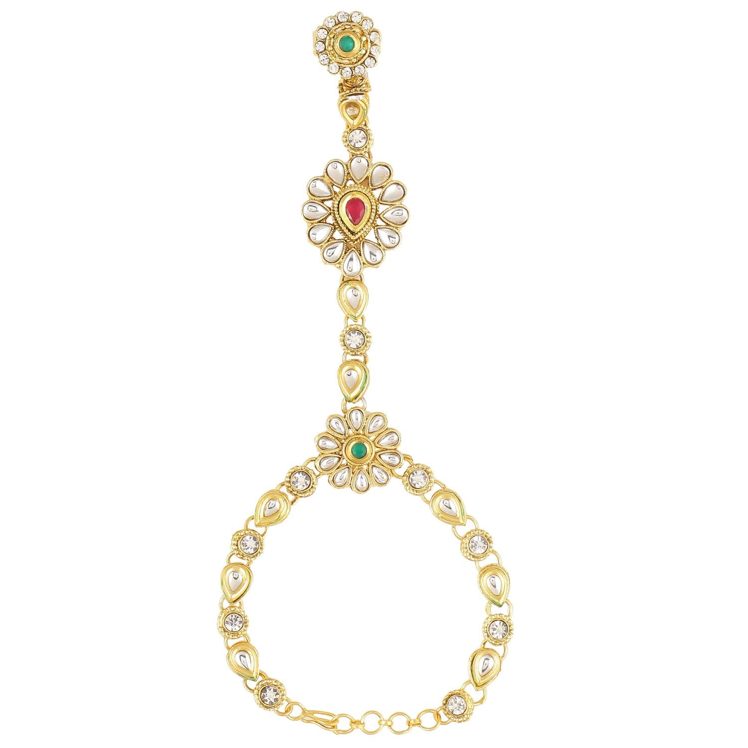 Efulgenz Indian Hand Chain Finger Ring Bracelet Bollywood Faux Kundan Finger Ring Link Chain Wedding Bridal Bracelet Jewelry for Women