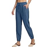 AVICHIC Women’s Linen Pants Joggers Lightweight Cotton Lounge Travel Beach Casual Linen Pants with Pockets 28"