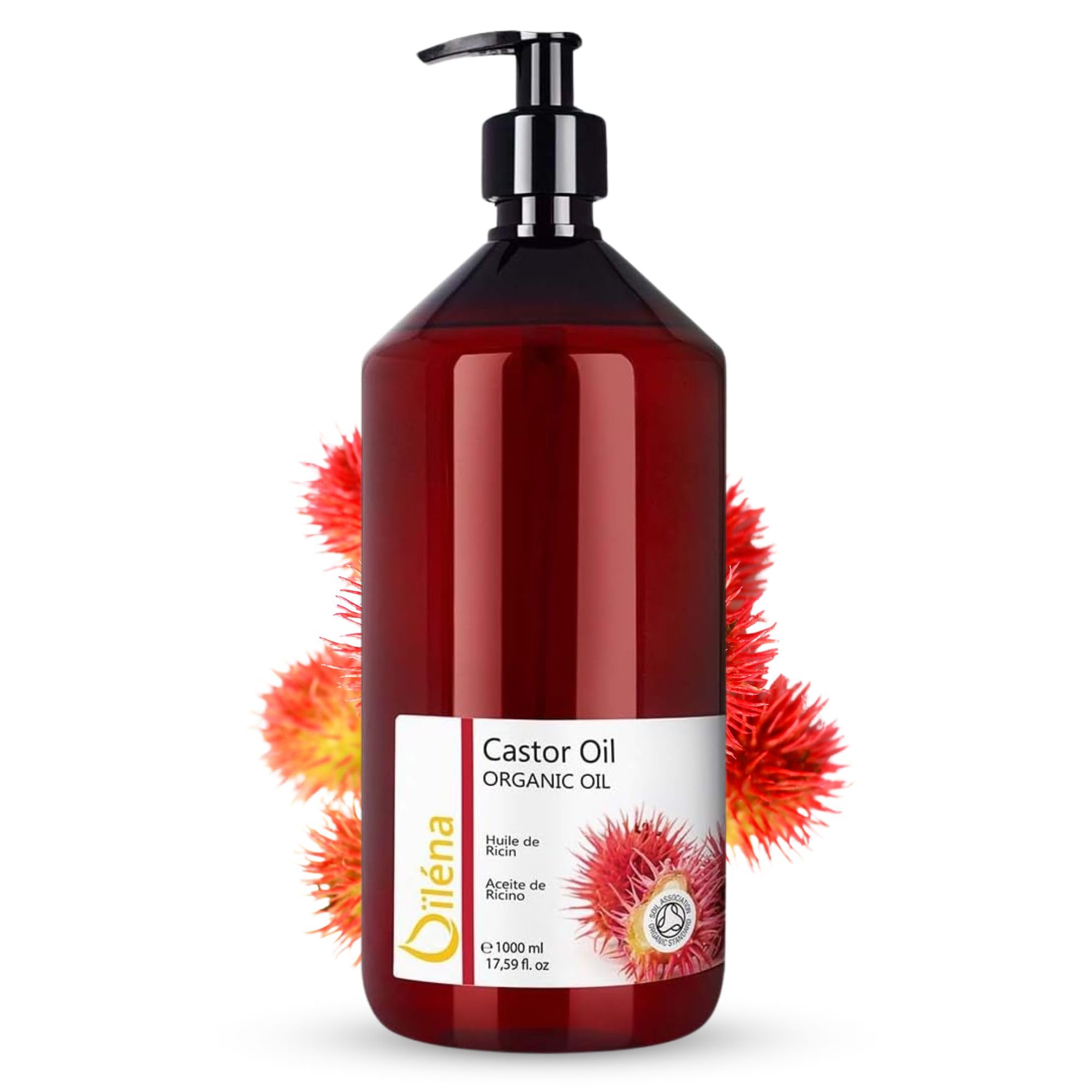 Cold Pressed Organic Castor Oil Eyelash Growth Cuticle Care Oil Hair Growth Hair Loss Serum 100% Natural Vegan 1000 ml Pure Castor Oil for Skin Beard Oil
