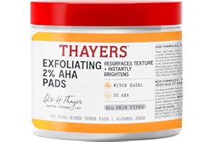 Thayers 2% AHA Face Toner Pads, With Witch Hazel, Glycolic And Lactic Acid, No Alcohol, Glass Skin, Smoothing, Pore Refining,