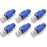 VCELINK Cat6 Tool-Free RJ45 Connector 6-Pack, Gold-Plated, UTP 23-26AWG | 23-26 AWG Network Cable Compatibility, Toolless Field Termination for Easy Installation， 6 Pack - UTP CAT6 Blue Connector