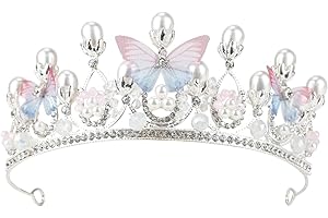 UPIQNG Princess Butterfly Crown Pearl Rhinestone Crown Crystal Headband Bridal Tiara Birthday Christmas Party Hair Jewelry fo