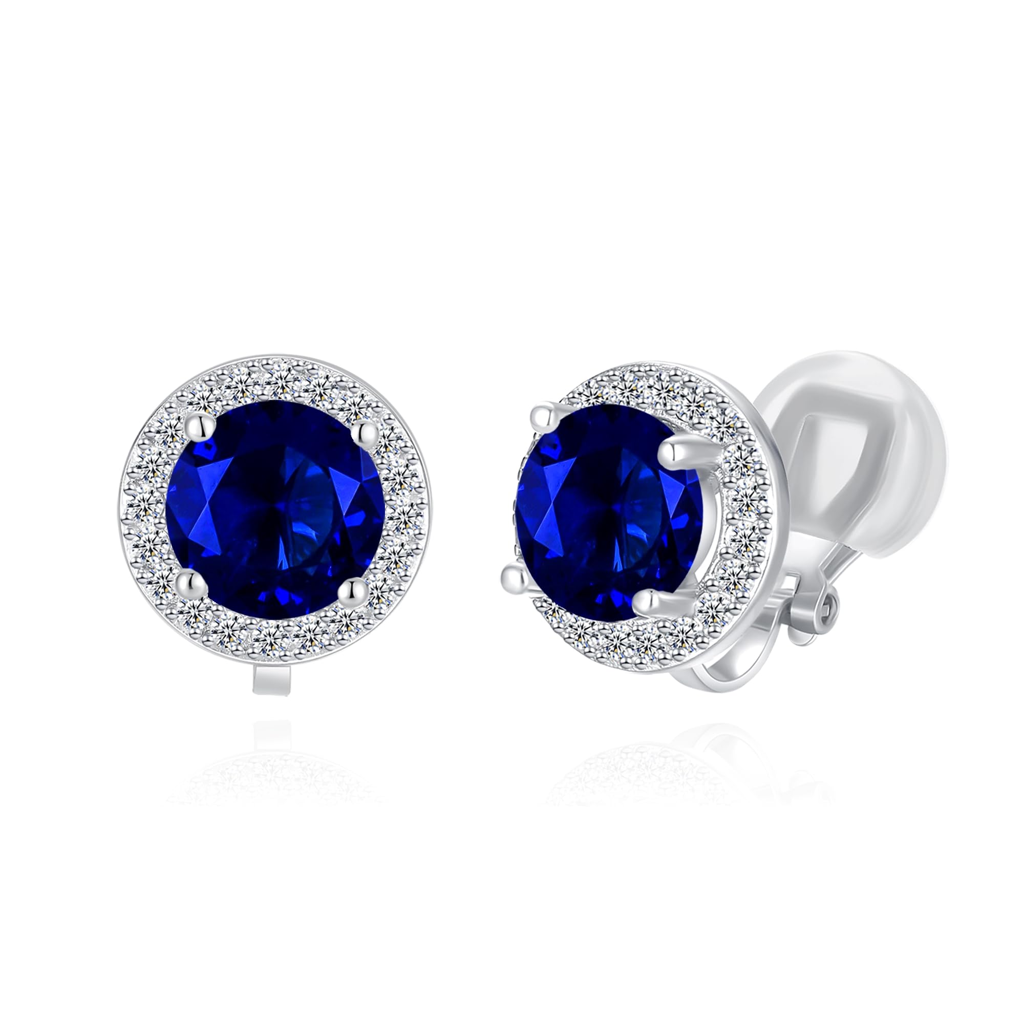 QUKE 8mm Dark Blue Cubic Zirconia Crystal Round Clip On Earrings Non Pierced Jewellery Elegant Stud For Women Girls