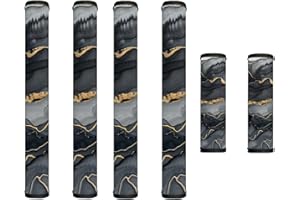 Garucesta Refrigerator Microwave Door Handle Covers Set of 6 Washable Kitchen Appliance Decor Handles Decorative Microwave Dishwasher Door Cloth Protector, Marble Black Gold