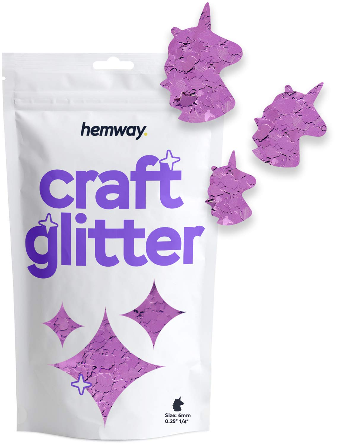 Hemway Craft Glitter Unicorn Shape, 50g, Lavender Purple | Shaped Glitter for Crafts, Resin, Cosmetic, Nail, Face, Body, Festival, Tumblers, Art, Crafting