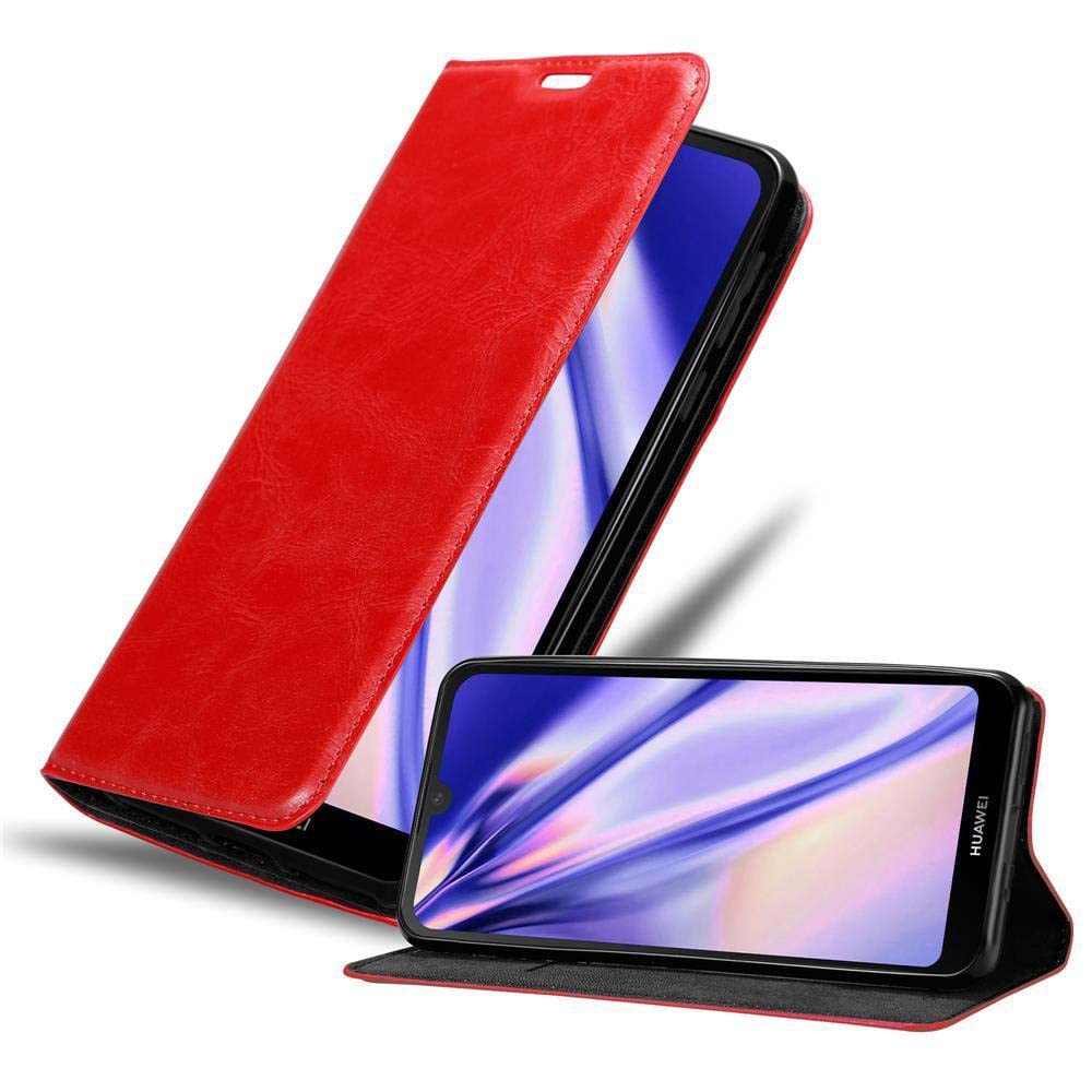 cadorabo Book Case works with Huawei Y5 2019 in APPLE RED - with Magnetic Closure, Stand Function and Card Slot - Wallet Etui Cover Pouch PU Leather Flip