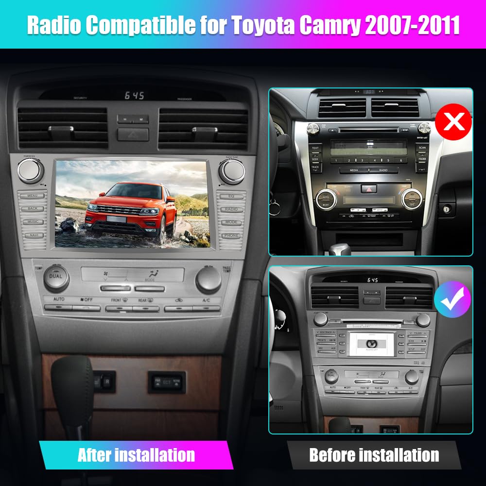 Car Radio Andriod 13 Compatible for Toyota Camry 2007-2011, 7 inch Touch Screen 2GB+32GB Head Unit with Wireless CarPlay Android auto Bluetooth WiFi SWC GPS Reverse Camera