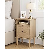 Apetaccat Nightstand, Boho Night Stand with 1 Drawer, Modern Side Accent Table with Open Shelf, Wooden Top Bedside End Table for Bedroom, Living Room, Natural