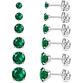 6 Pairs Stud Earrings Set, Hypoallergenic Cubic Zirconia Earrings 316L Stainless Steel CZ Earrings 3-8mm