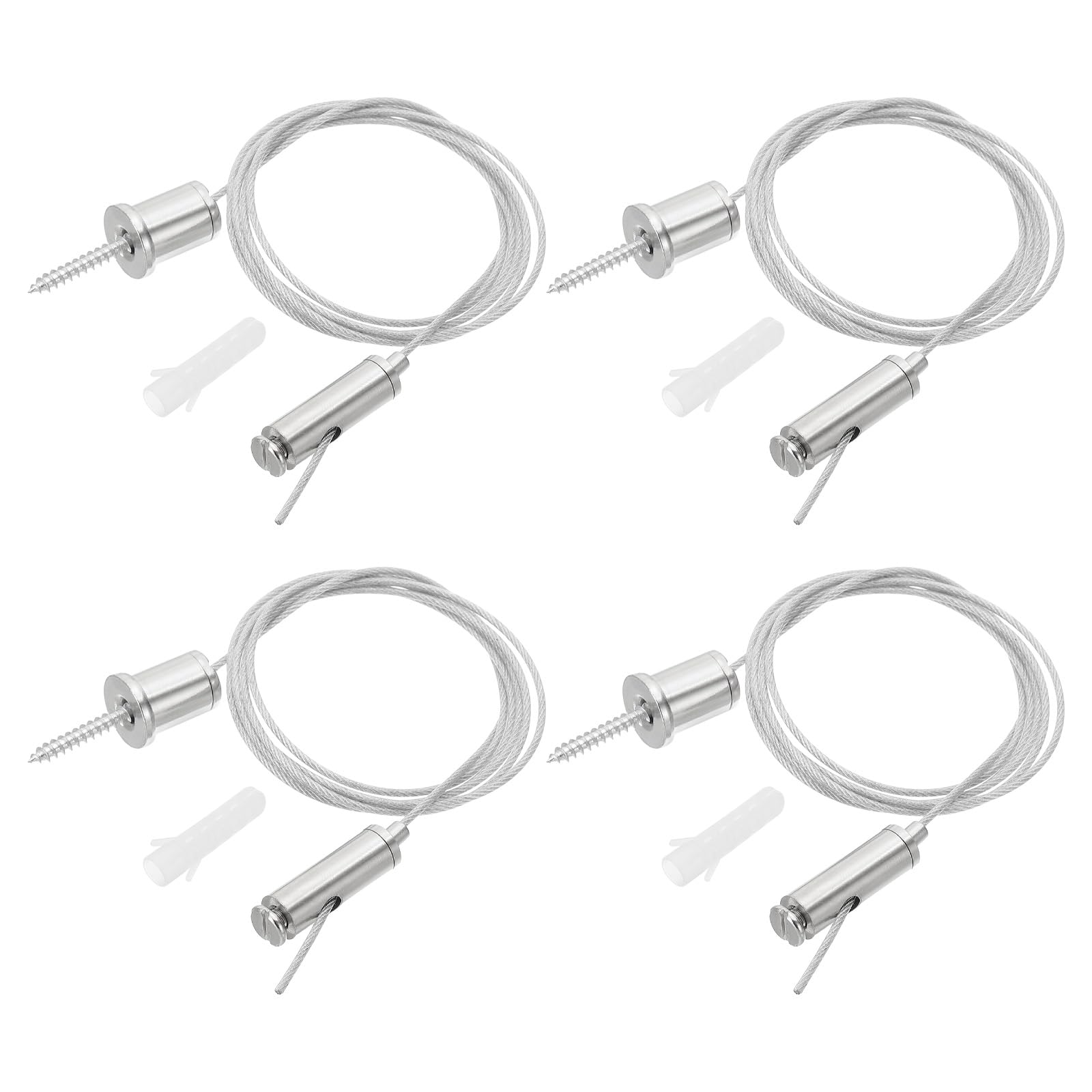 PATIKIL Ceiling Hanging Wire Cable Kit, 1m/3.3ft 4 Set Adjustable Light Suspend Cable Kit Panel Hanging Rope Clamp Slotted Round Nail for Pendant Light Fitting Aquarium Lights, Style 2