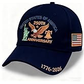 Lotsduoler 250 Anniversary USA Hat, America 250th Anniversary USA Hat Eagle Printed Patriotic Hats Adjustable Baseball Cap Blue