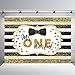 MEHOFOTO Mr Onederful Photo Studio Booth Background Gold Glitter Black and White Stripes Tie Boy Happy 1st Birthday Party Decoration Banner Backdrops for Photography 7x5ft
