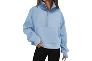 FEUNU Sweatshirts for Women Half Zip Cropped Pullover Tops Fleece Quarter Zipper Hoodies Casual Long Sleeve Sweatshirts
