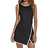 Fisoew Women's Workout Tennis Dress with Built-in Bra & Shorts Pockets Sleeveless Crewneck Golf Athletic Mini Dresses