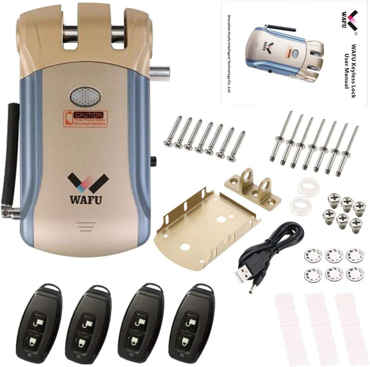 BIYI WAFU Smart Lock HF-008 Enabled and Touchscreen Keyless Smart Lock Deadbolt with Built-in Alarm (Golden) ()