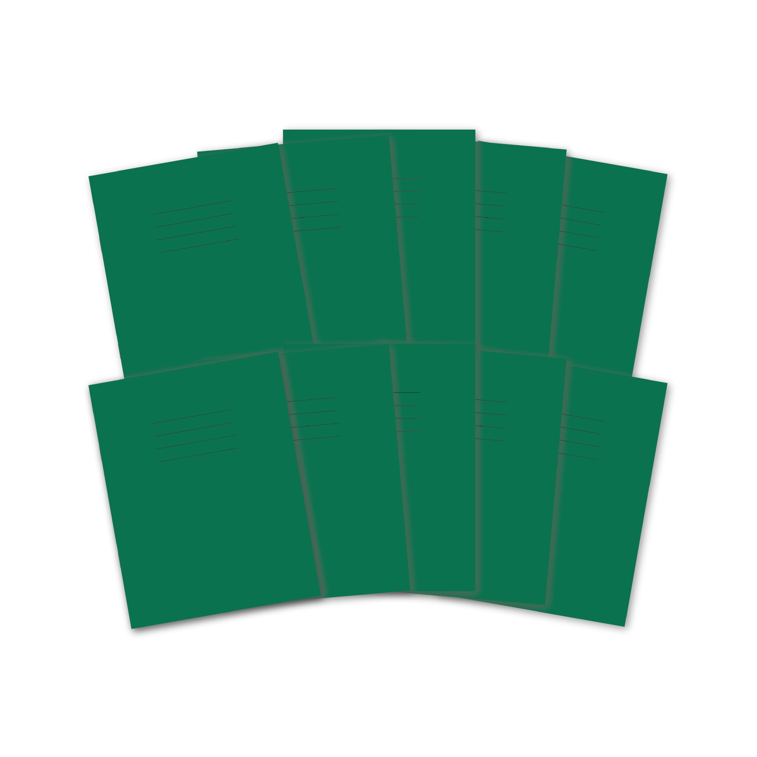 Hamelin A5 Exercise Books, 48 Pages, Dark Green, Pack of 10 for School, 8 mm Ruled and Margin (9 x 7")