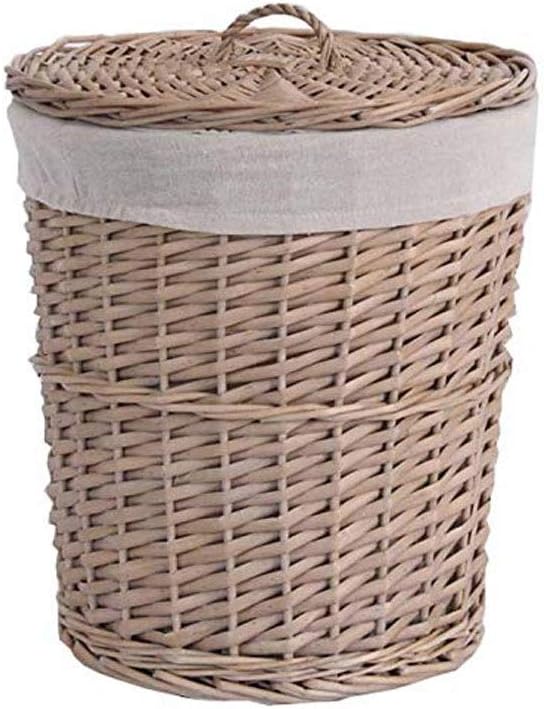 JJSFJH Wicker Laundry Basket, Brown Round Laundry Hamper Storage Basket with with Lid and Lining Toy Magazine Clothes Storage Basket (Size : 31X34CM)