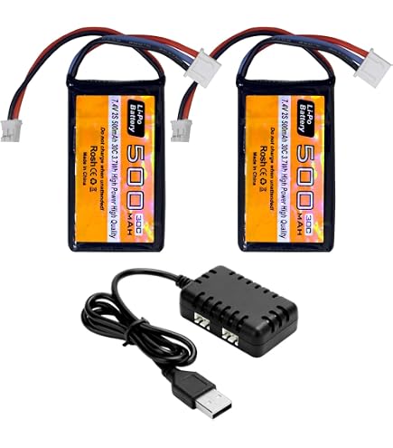 Lot De 2 Batteries Lipo 7.4V 500mAh 30C – Connecteur PH2.0 – Pour AX24 SCX24 Et Voitures RC 1/10, 1/16, 1/18, 1/24 – Léger (24g)