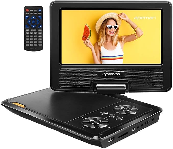 Amazon Com Apeman 9 5 Portable Dvd Player With 7 5 Hd Swivel Screen 6 Hours Rechargeable Battery For Kids And Car Support Sd Card Usb Cd Dvd Sync Tv And Region Free Electronics