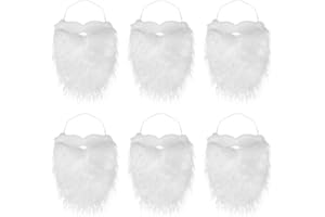 SUMERSHA 6 Pieces White Fake Beards Christmas Santa Beard Mustaches Old Man Costume Halloween Cosplay Party Funny Props