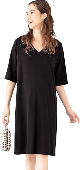 Amazon Co Jp Angeliebe エンジェリーベ マタニティー ワンピース 授乳口付き ポンチ Vネック 六分袖 ワンピ 妊婦服 産前 産後 服 ファッション小物