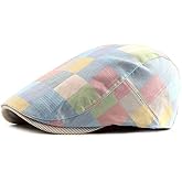 Gudessly Mens Adjustable Colorful Striped Plaid Ivy Newsboy Cabbie Gatsby Golf Cap Flat Cotton Hat Thin Cap