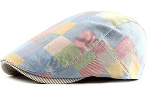Gudessly Mens Adjustable Colorful Striped Plaid Ivy Newsboy Cabbie Gatsby Golf Cap Flat Cotton Hat Thin Cap