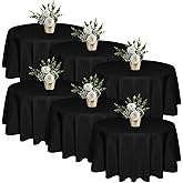 6 Pack 132 In Round Black Tablecloths - Reusable Polyester Table Covers – Protect from Spills (Not Waterproof) – for Weddings, Banquets, Parties – Ships Folded, Wrinkles Likely, Steam Before Use