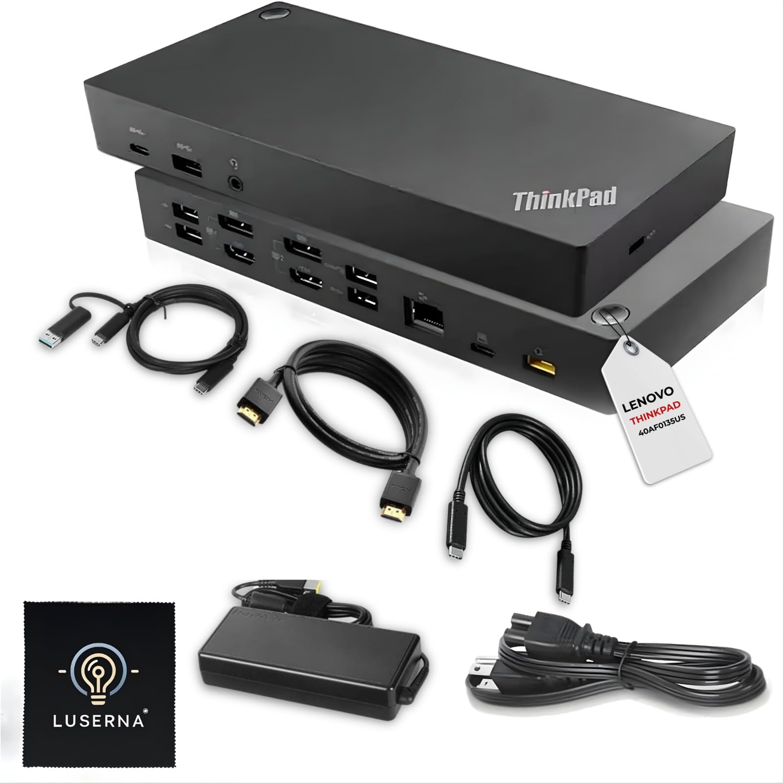 Photo 1 of Lenovo 40AF0135US Thinkpad Docking Station Dual Monitor Hybrid USB-C with USB-A | Comes with 135W, HDMI, DP, USB C to A Cables (NEW)
