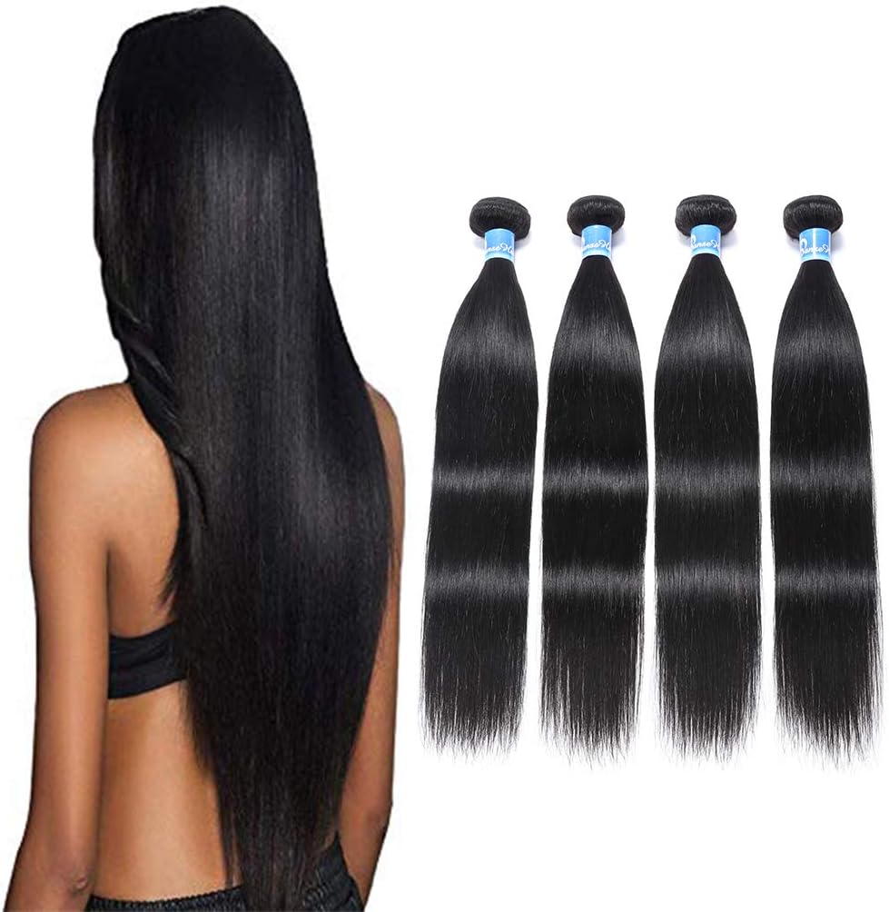 10A Peruvian Straight Human Hair 4 Bundle 10 12 14 16 Inches 100% Unprocessed Virgin Hair Extensions for Saw In Hair Short Weave 1b Color Double Weft Soft Hair Weaving for Black Women