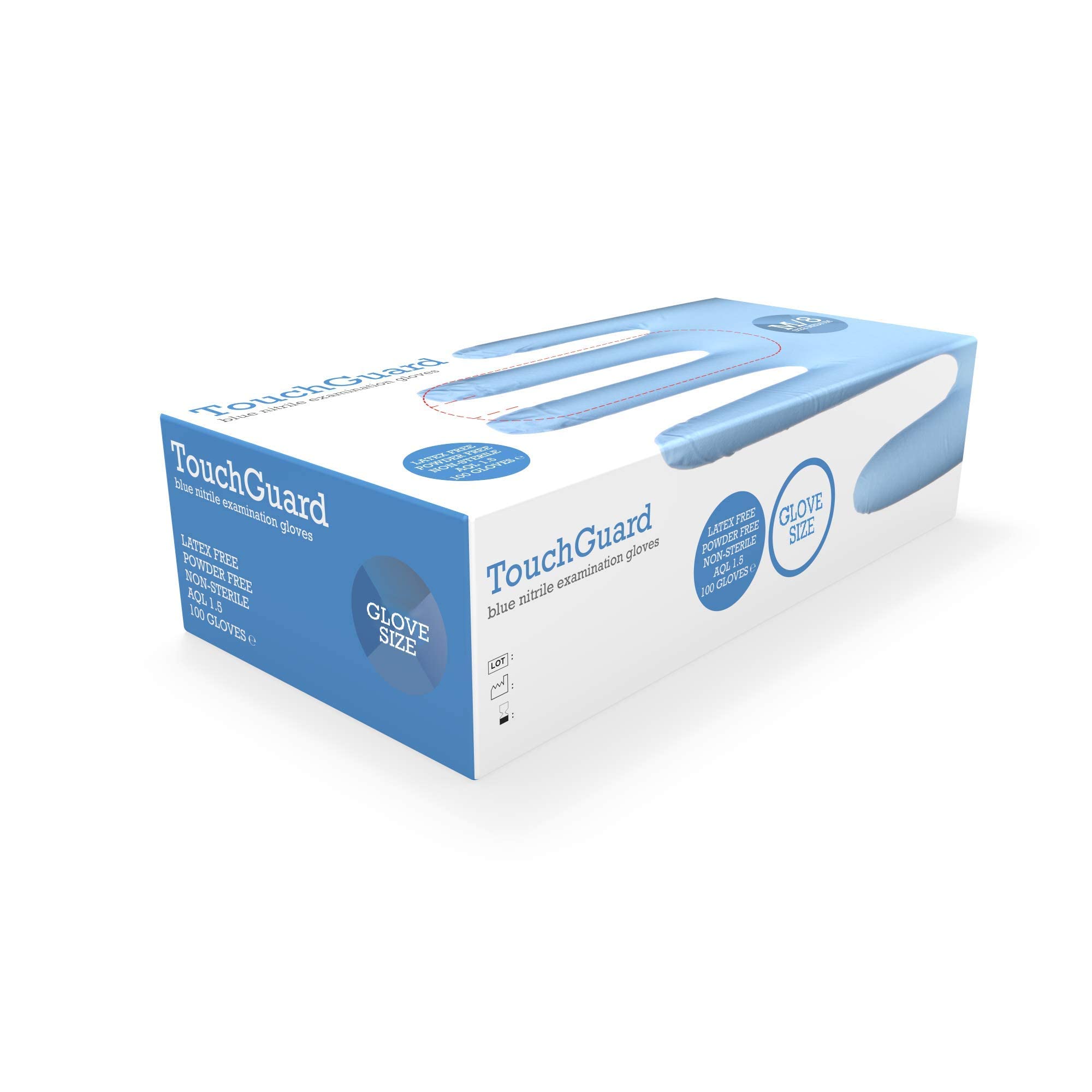 Touchguard Disposable Gloves Blue Nitrile - Latex and Powder Free - Multi-Purpose - Food Grade Gloves - Extra Strong Gloves - Box of 100 - Blue - Size M
