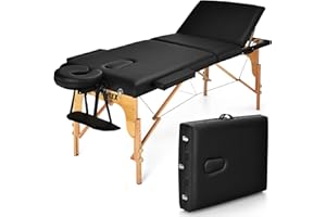 Giantex 84inch Folding Massage Table Lash Bed, Portable 3 Sections Spa Salon Tattoo Bed with Face Cradle Armrests Wooden Legs