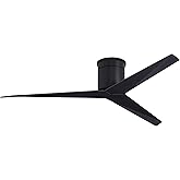Matthews EKH-BK-BK Eliza Damp Rated 56" Flush Mount Ceiling Fan with Remote & Wall Control, 3 ABS Blades, Matte Black
