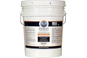MARLIN COATINGS 100% Silicone Roof Sealant - Self Leveling - Complete Waterproofing - Easy One Coat Application - Designed for Your RV, Camper, Trailer, Commercial Building… (5 Gallon, White)