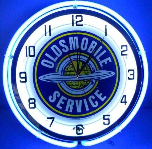 Oldsmobile Service 18" Double Light Neon Clock Sign Blue
