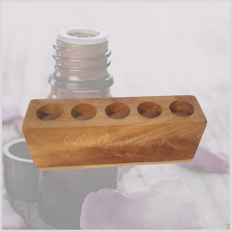 Wood Essential Oil Bottle Holder. 5 Holes. Holds 15ml Oil